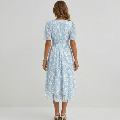 Floral Wrap Midi Dress in Light Blue – Nova by Maravesse