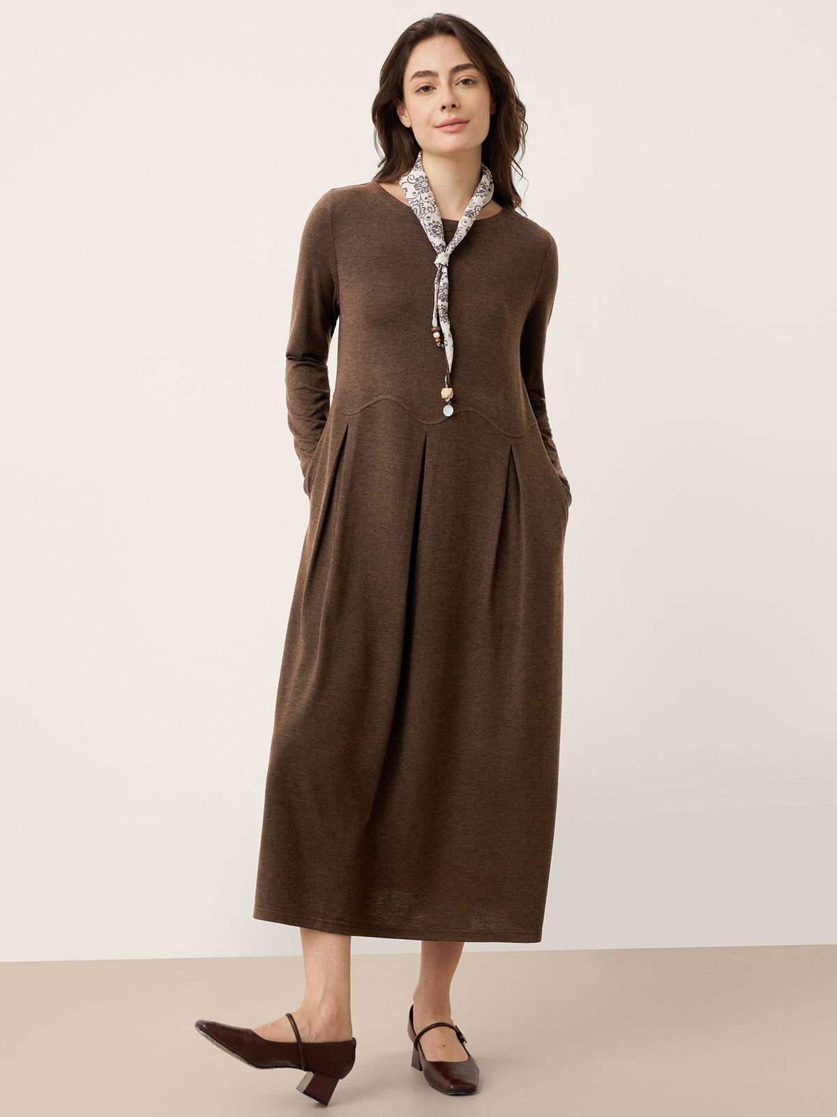 Wool Midi Dress in Coffee – Sabine by Maravesse
