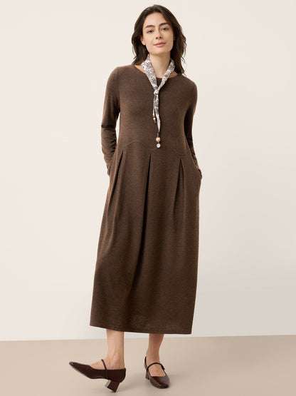 Wool Midi Dress in Coffee – Sabine by Maravesse