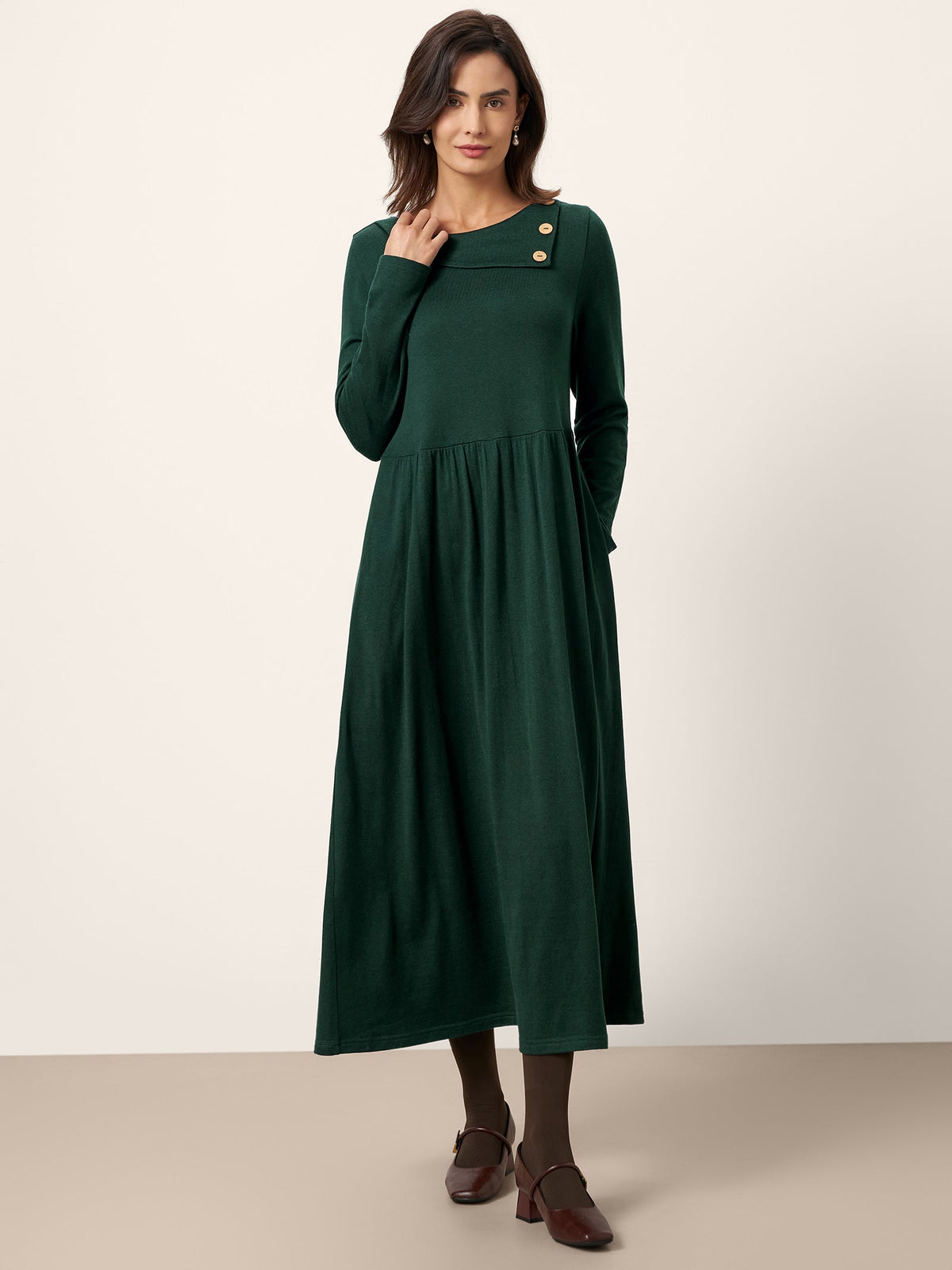 Pleated Wool Midi Dress – Celestine by Maravesse (4)