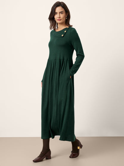 Pleated Wool Midi Dress – Celestine by Maravesse (5)