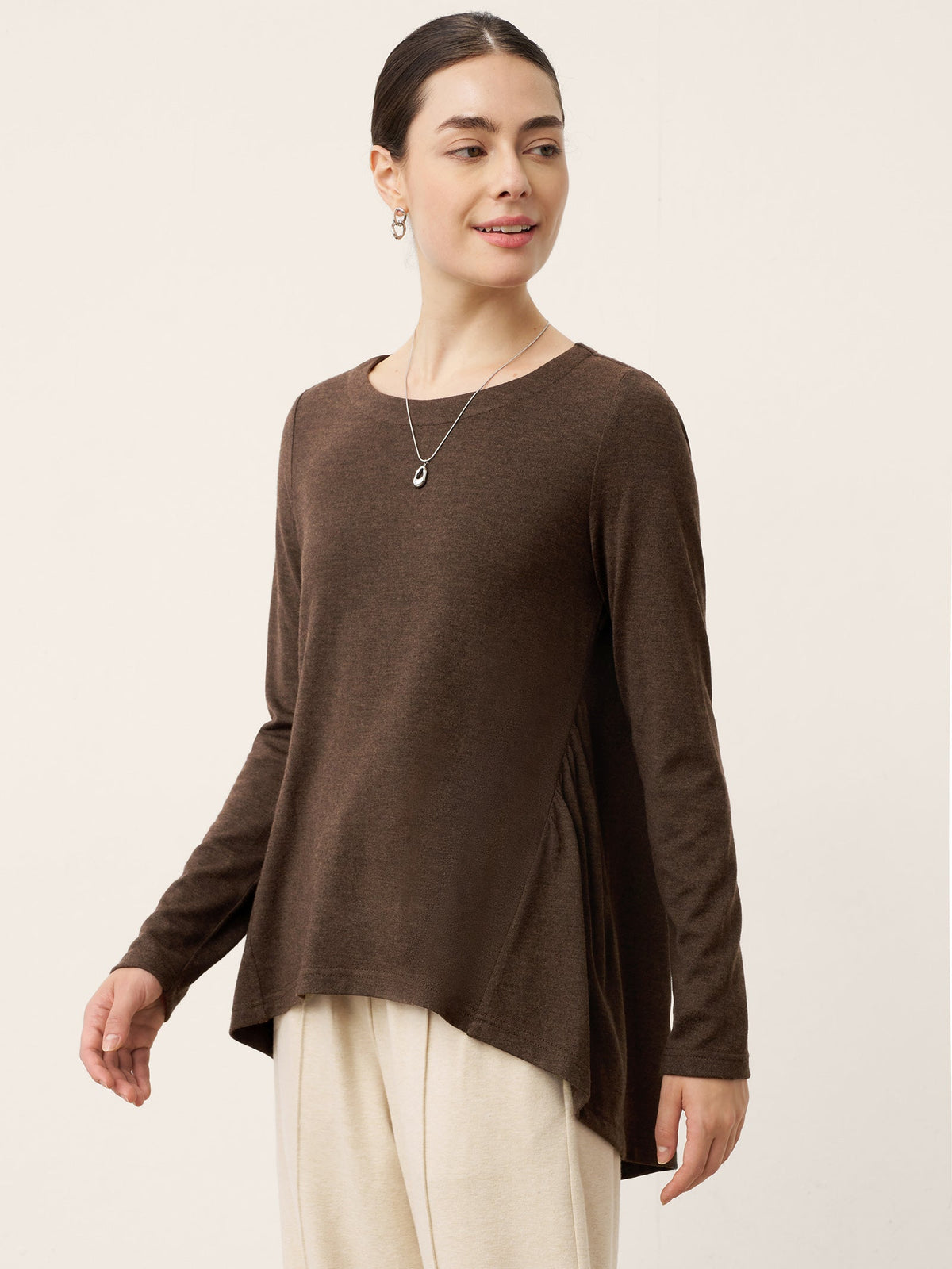 Wool Ruched Top in Coffee – Juliette by Maravesse