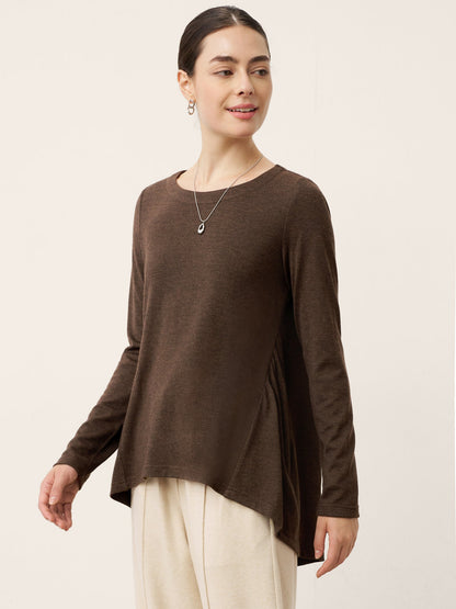 Wool Ruched Top in Coffee – Juliette by Maravesse