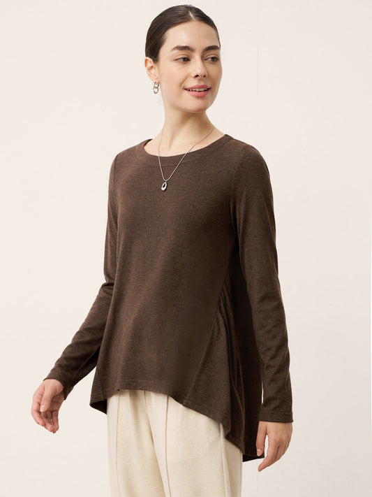 Wool Ruched Top in Coffee – Juliette by Maravesse