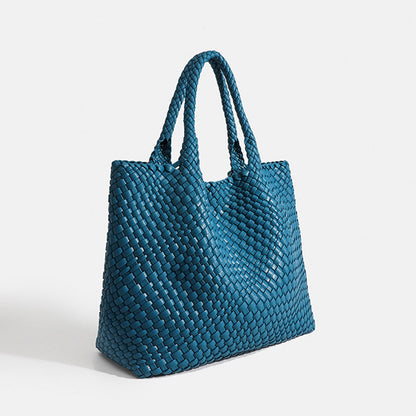 Chunky Leather Tote in Blue – Giselle by Maravesse