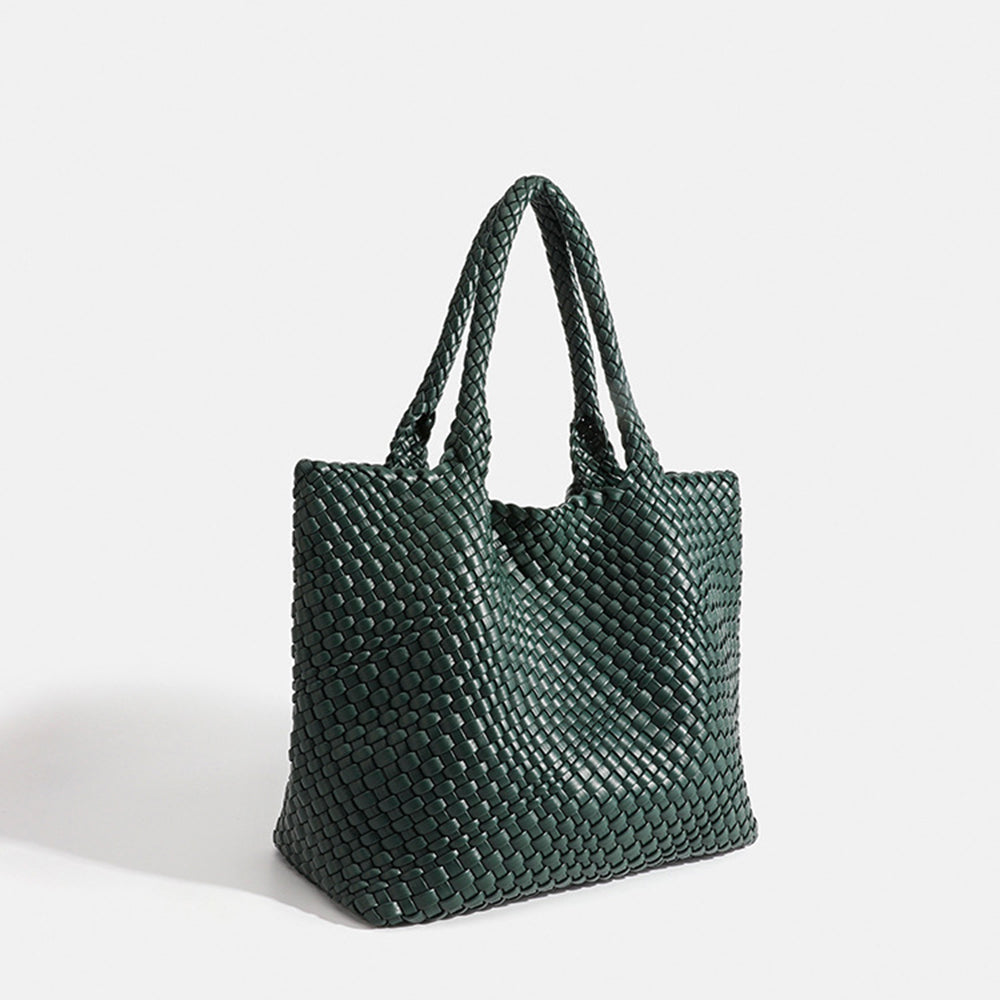 Chunky Leather Tote in Dark Green – Giselle by Maravesse