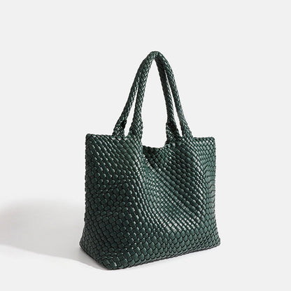 Chunky Leather Tote in Dark Green – Giselle by Maravesse