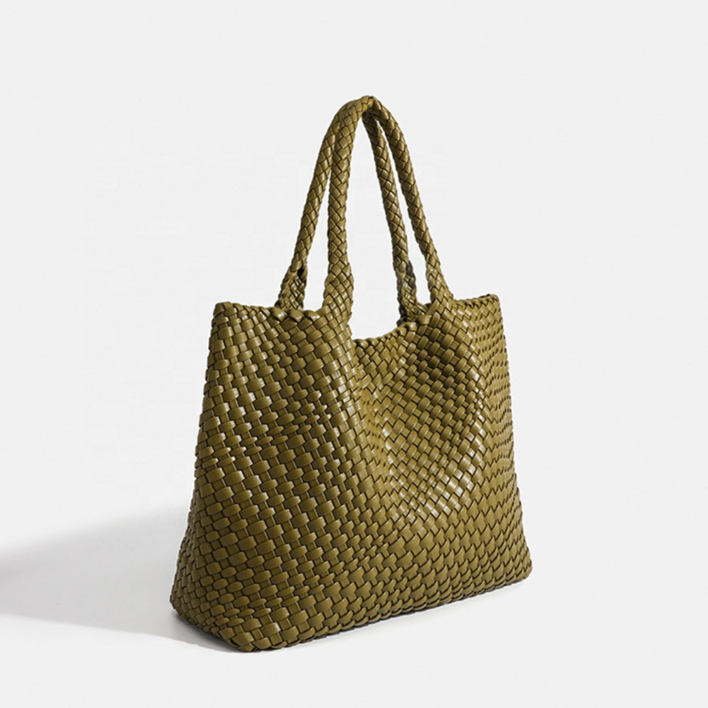 Chunky Leather Tote in Olive Green – Giselle by Maravesse