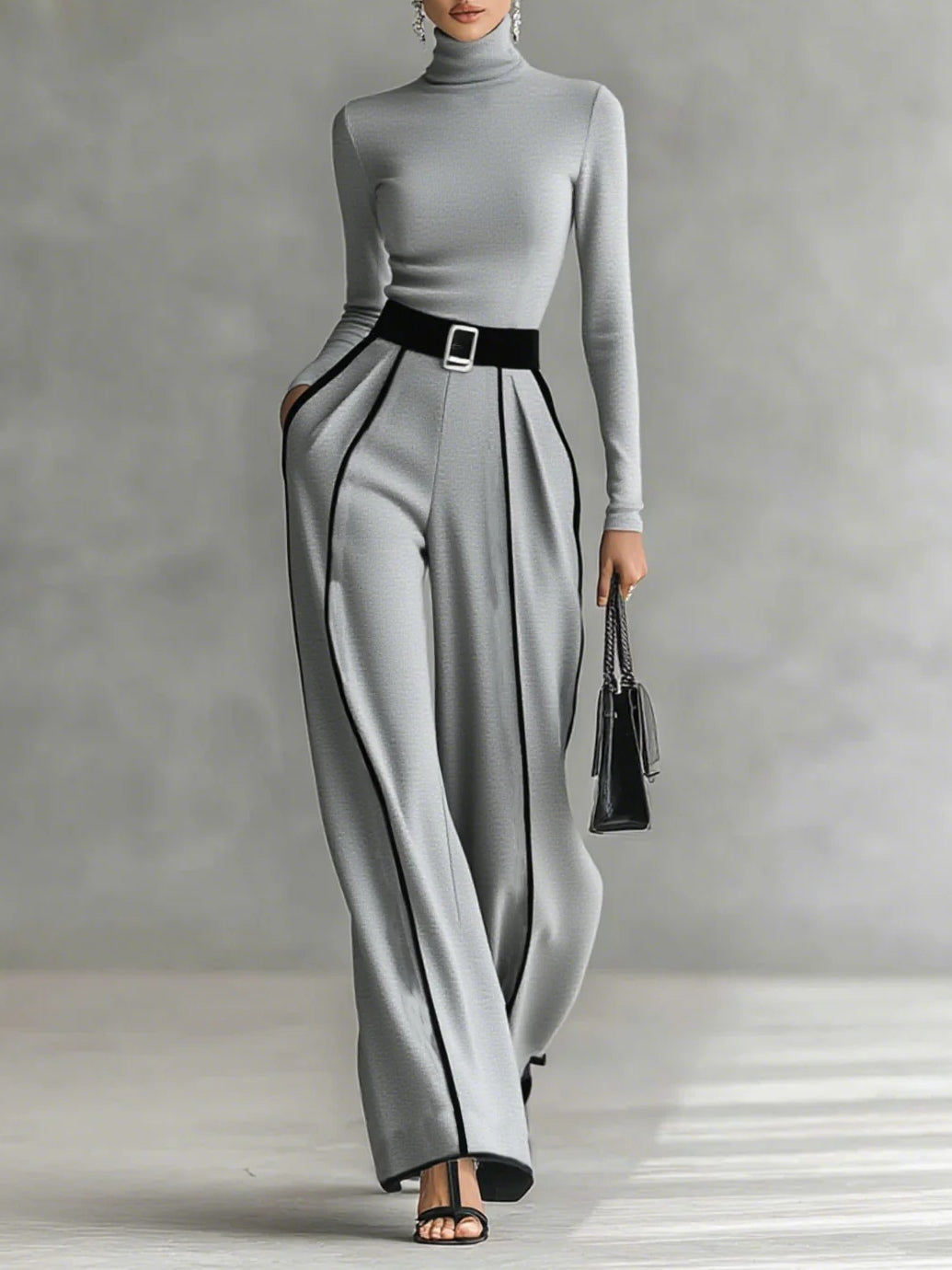 Turtleneck Co-ord Set in Gray – Georgiana by Maravesse