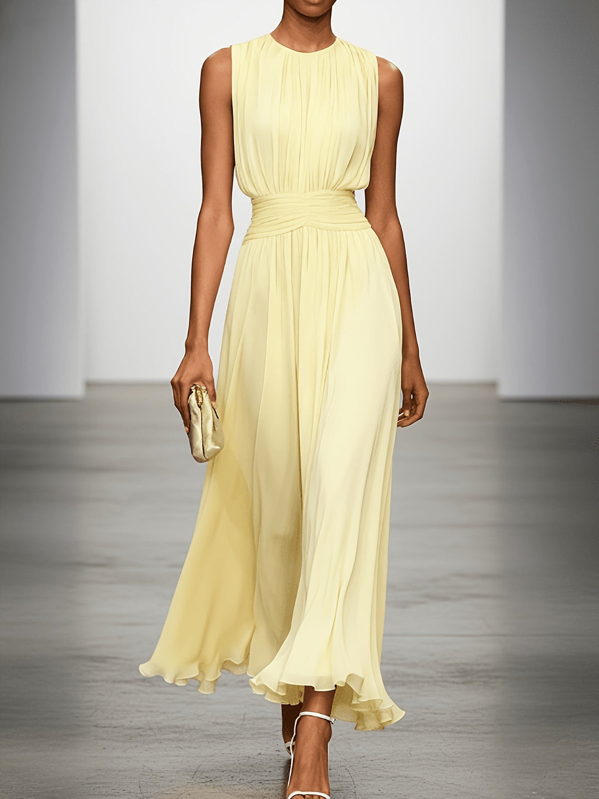 Pleated Ruched Maxi Dress in Yellow – Lucille by Maravesse