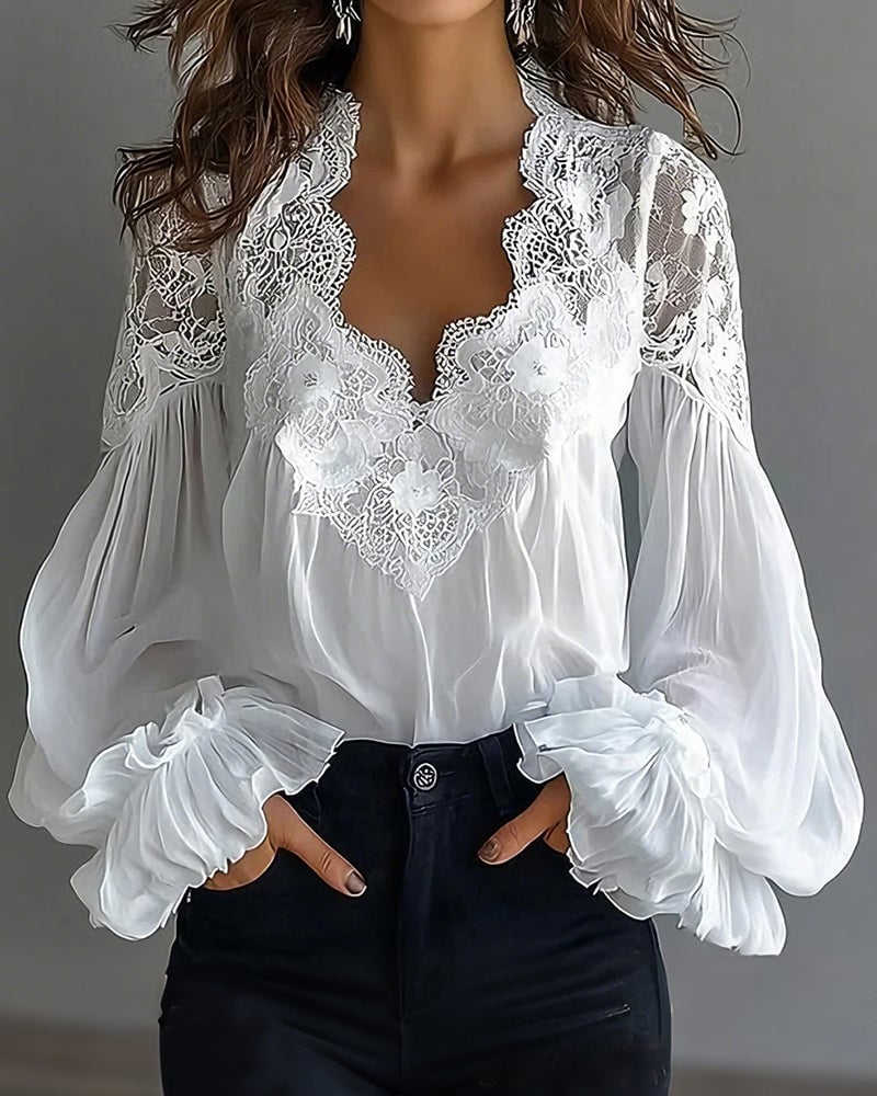 Lace Blouse in White – Imogen by Maravesse