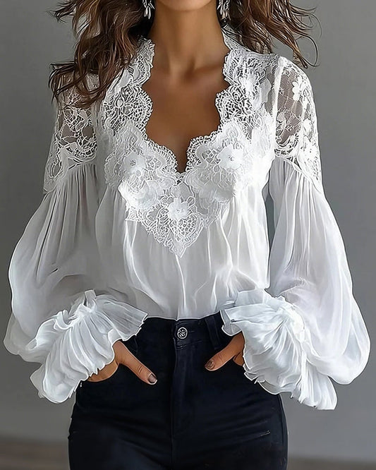 Lace Blouse in White – Imogen by Maravesse