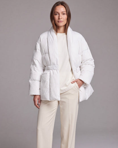 Belted Puffer Jacket in White – Florence by Maravesse