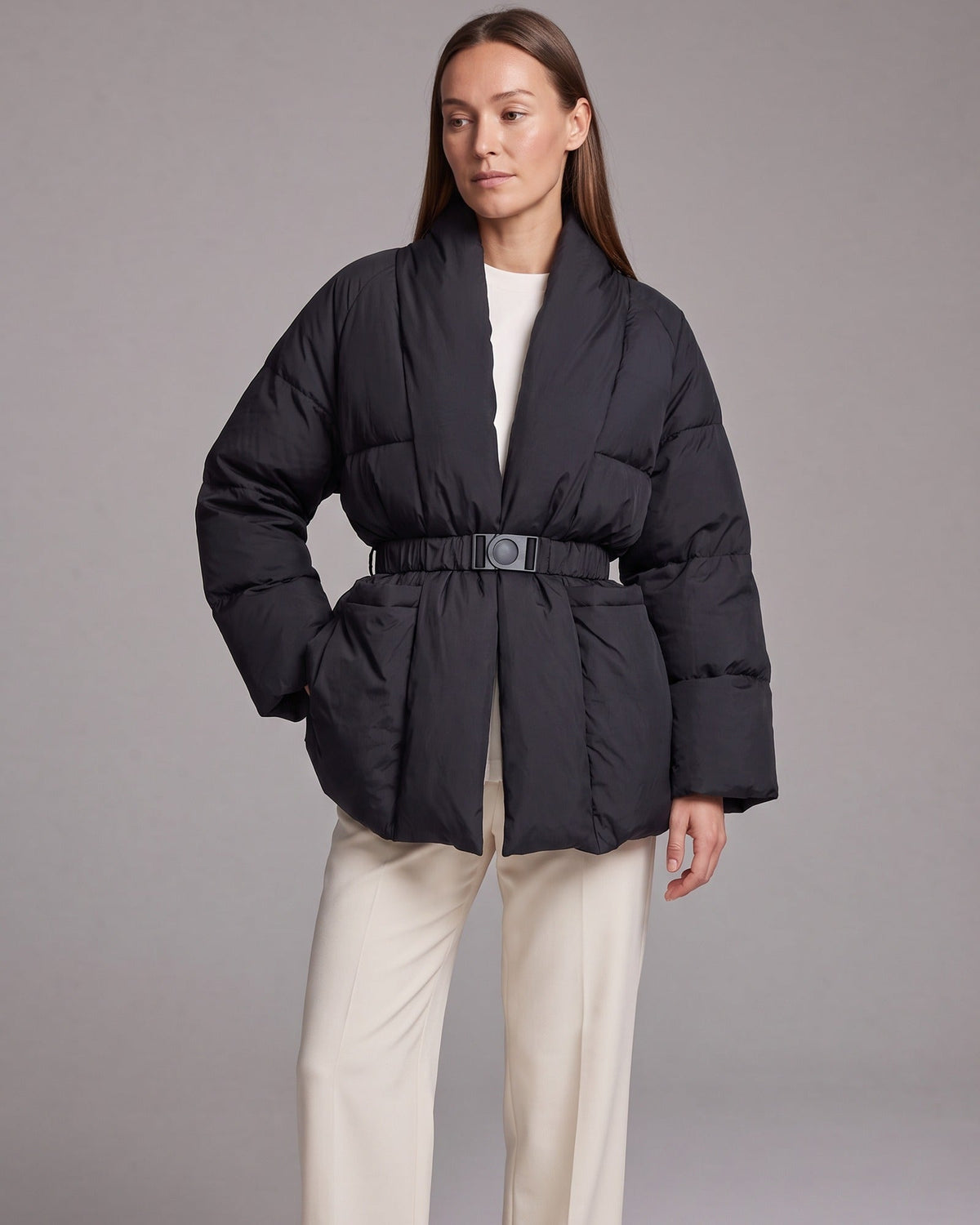Belted Puffer Jacket in Black – Florence by Maravesse