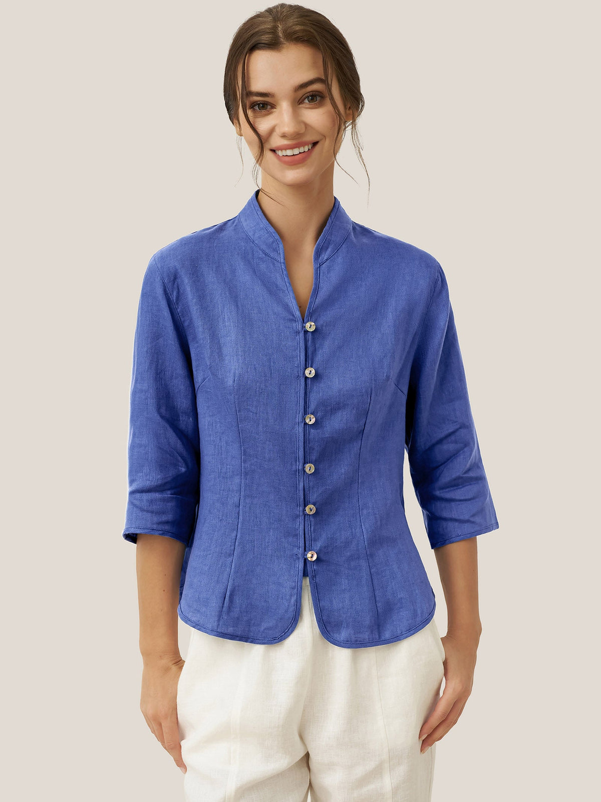 Linen Fitted Jacket in Royal Blue – Elodie by Maravesse