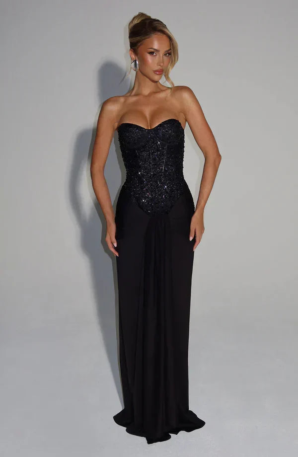 Corset Embellished Maxi Dress in Black – Colette by Maravesse