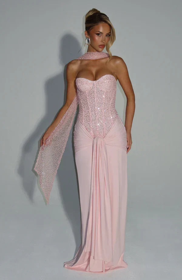 Corset Embellished Maxi Dress in Pink – Colette by Maravesse
