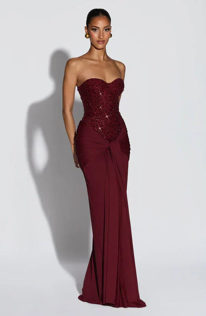 Corset Embellished Maxi Dress in Wine – Colette by Maravesse