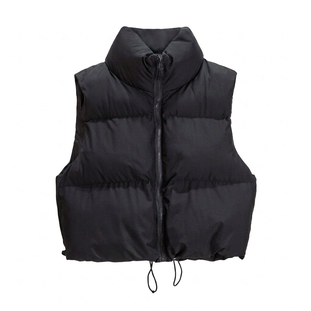 Quilted Cropped Puffer Jacket in Black – Ottilie by Maravesse