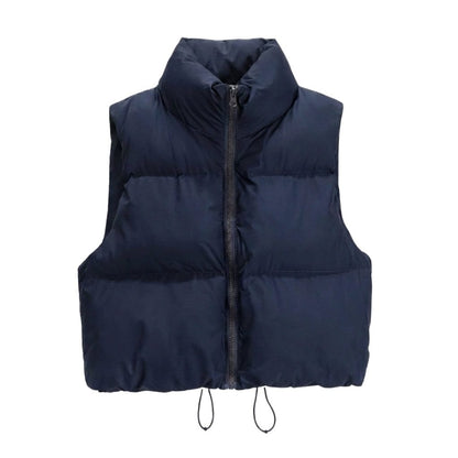 Quilted Cropped Puffer Jacket in Navy Blue – Ottilie by Maravesse