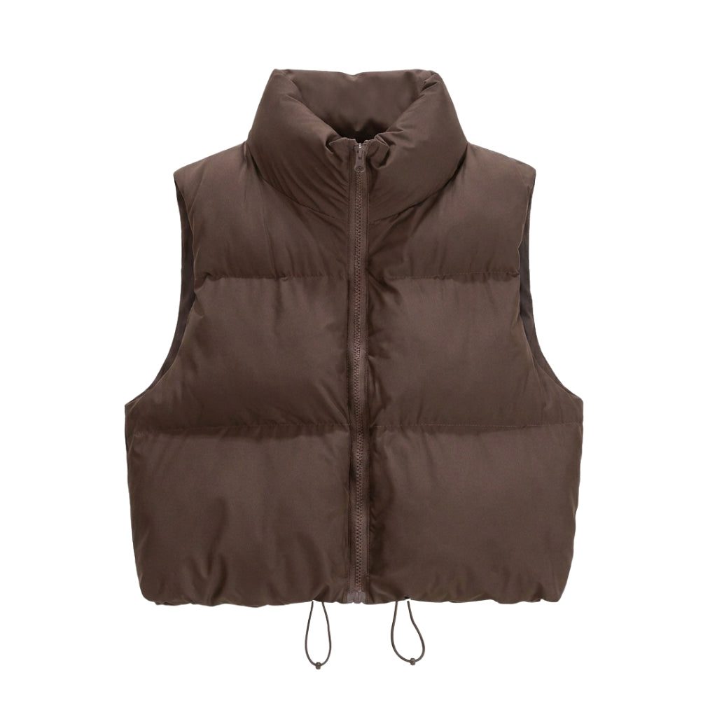 Quilted Cropped Puffer Jacket in Brown – Ottilie by Maravesse