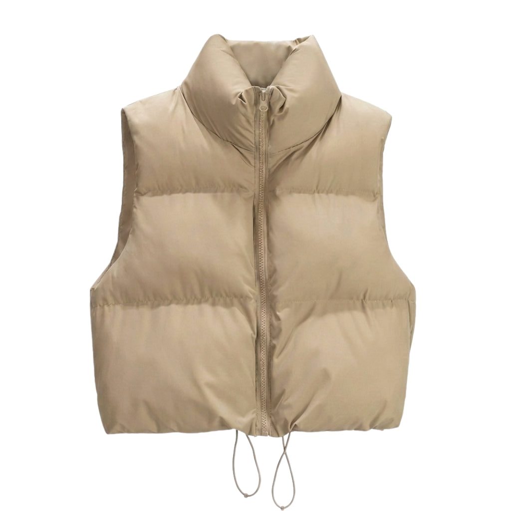 Quilted Cropped Puffer Jacket in Khaki – Ottilie by Maravesse