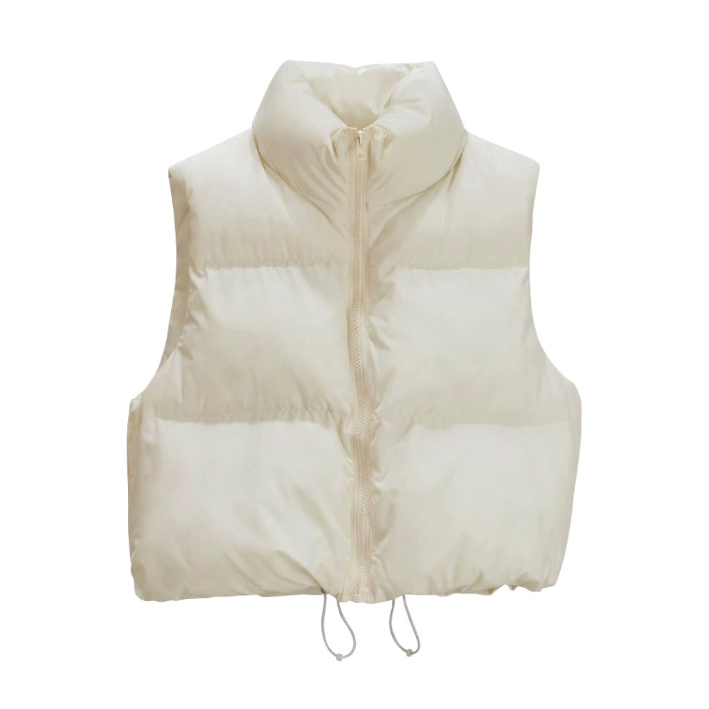 Quilted Cropped Puffer Jacket in Beige – Ottilie by Maravesse