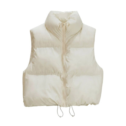 Quilted Cropped Puffer Jacket in Beige – Ottilie by Maravesse