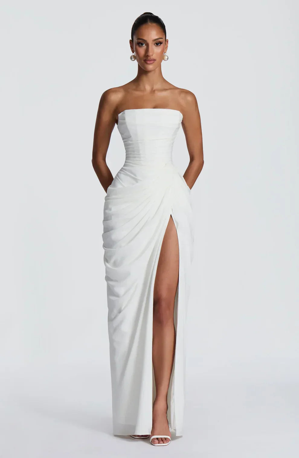 Draped Maxi Dress in Ivory – Josephine by Maravesse
