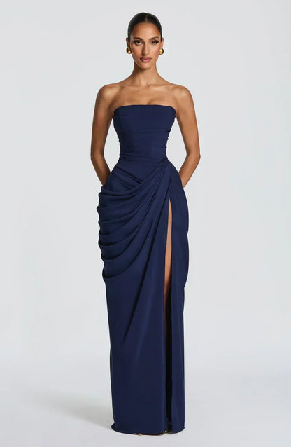Draped Maxi Dress in Navy – Josephine by Maravesse