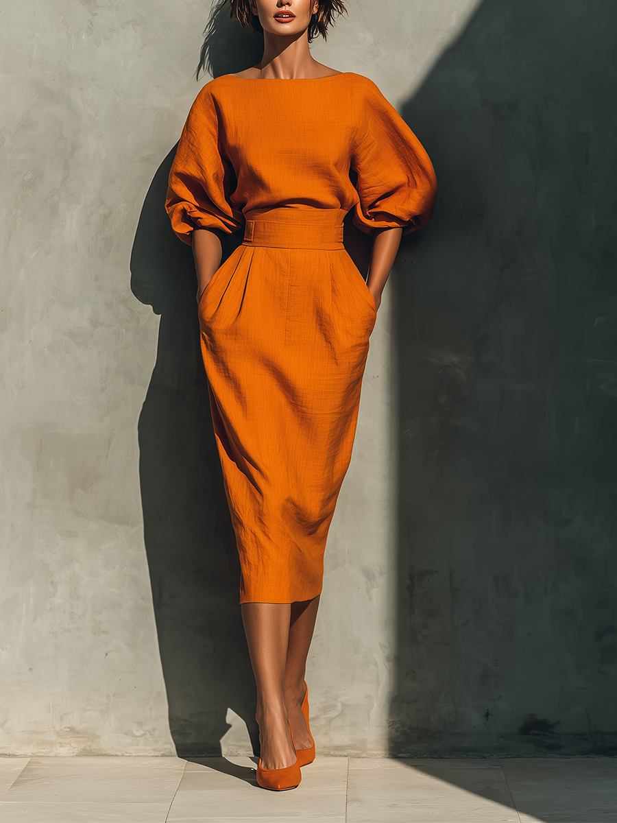 Formal Midi Dress in Orange – Ottilie by Maravesse