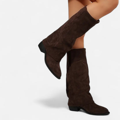 Knee High Chunky Boots in Brown – Arabella by Maravesse