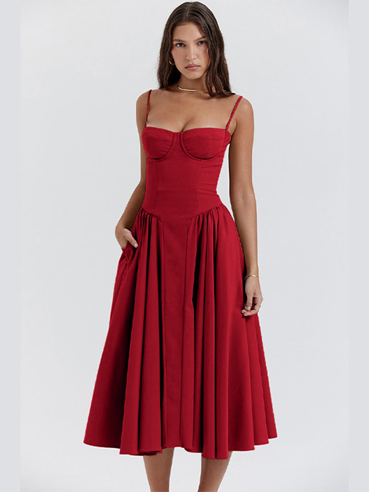 Corset Midi Dress in Red – Saar by Maravesse