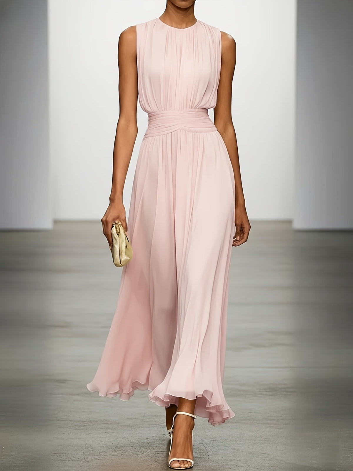 Pleated Ruched Maxi Dress in Pink – Lucille by Maravesse