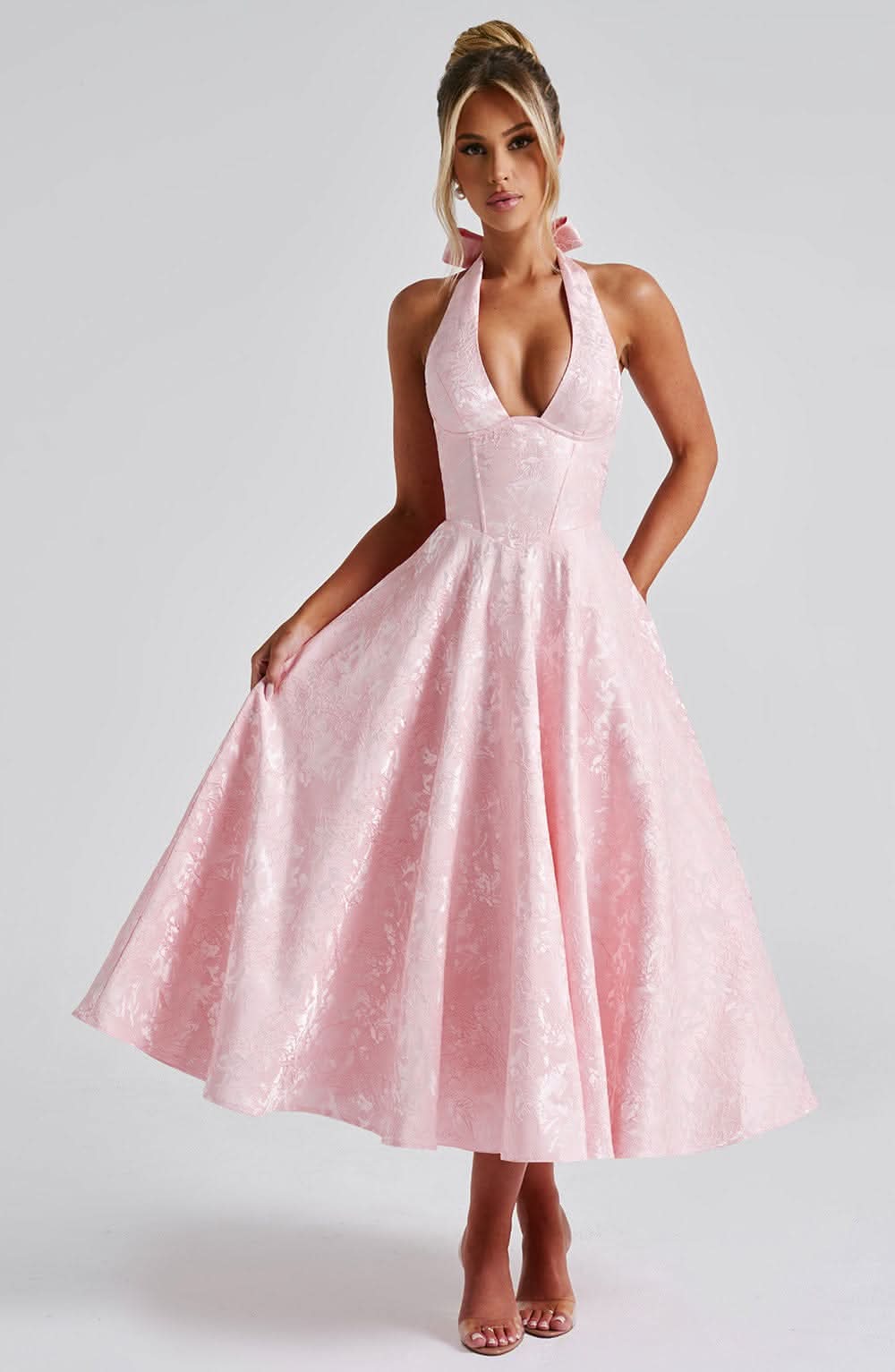 Floral Halter Midi Dress in Pink – Isolde by Maravesse