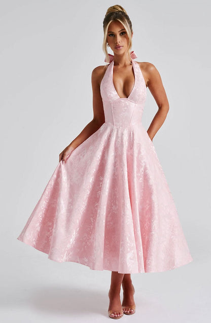 Floral Halter Midi Dress in Pink – Isolde by Maravesse