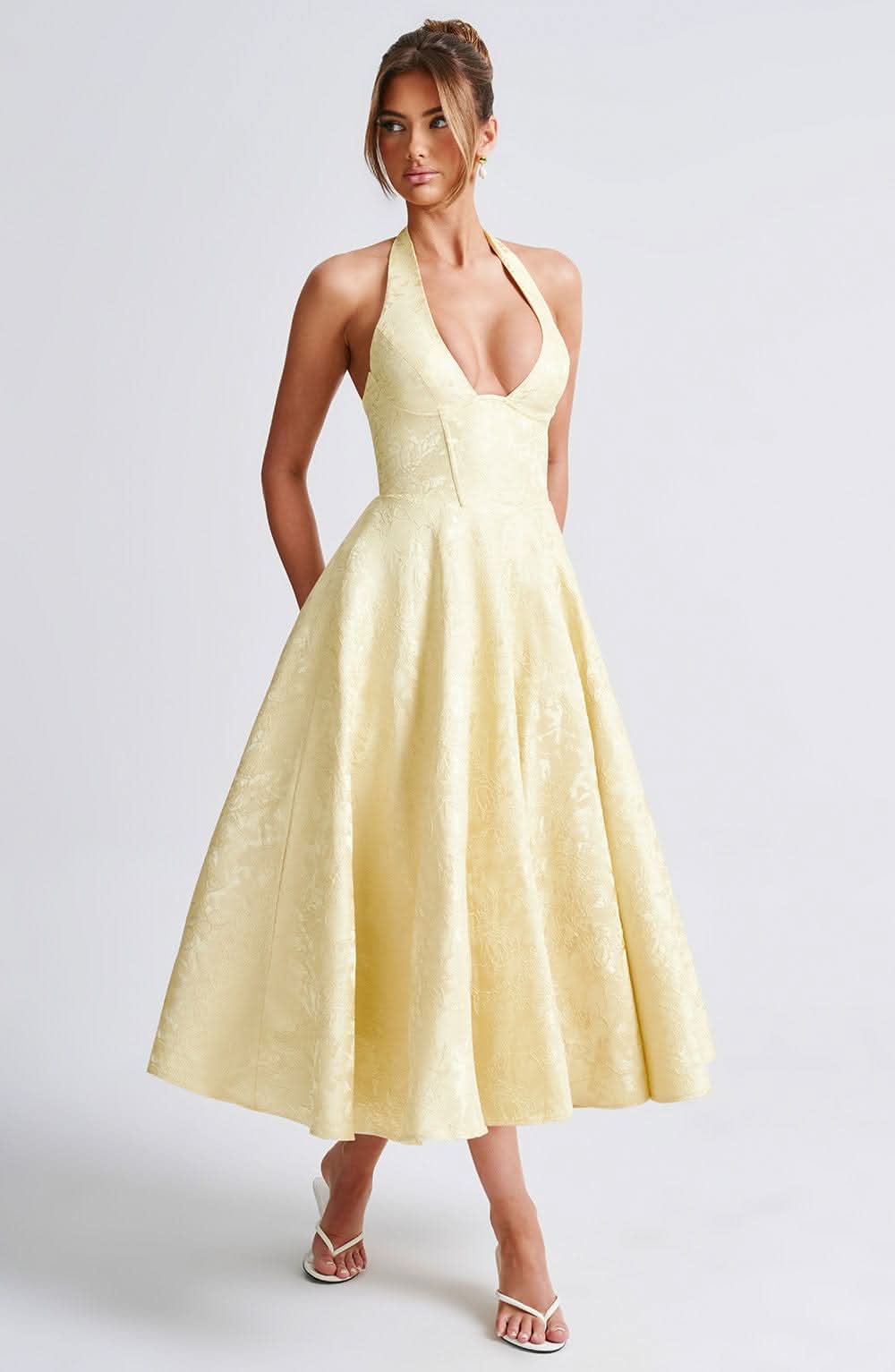 Floral Halter Midi Dress in Yellow – Isolde by Maravesse