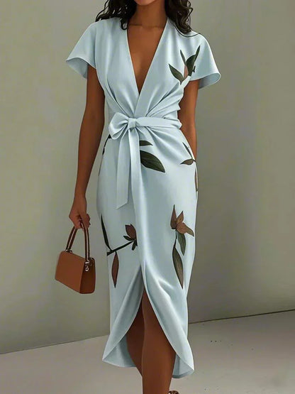 Wrap Midi Dress in Light Blue – Honor by Maravesse