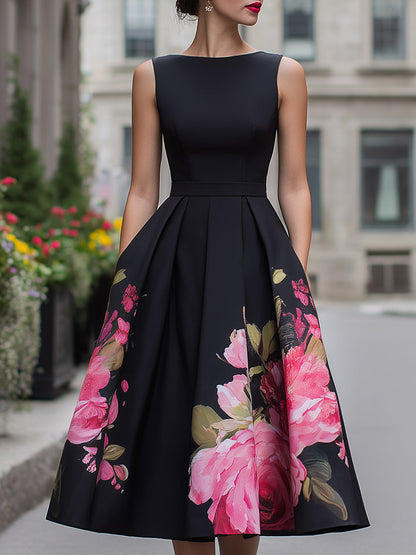 Floral Midi Dress in Black – Emmeline by Maravesse