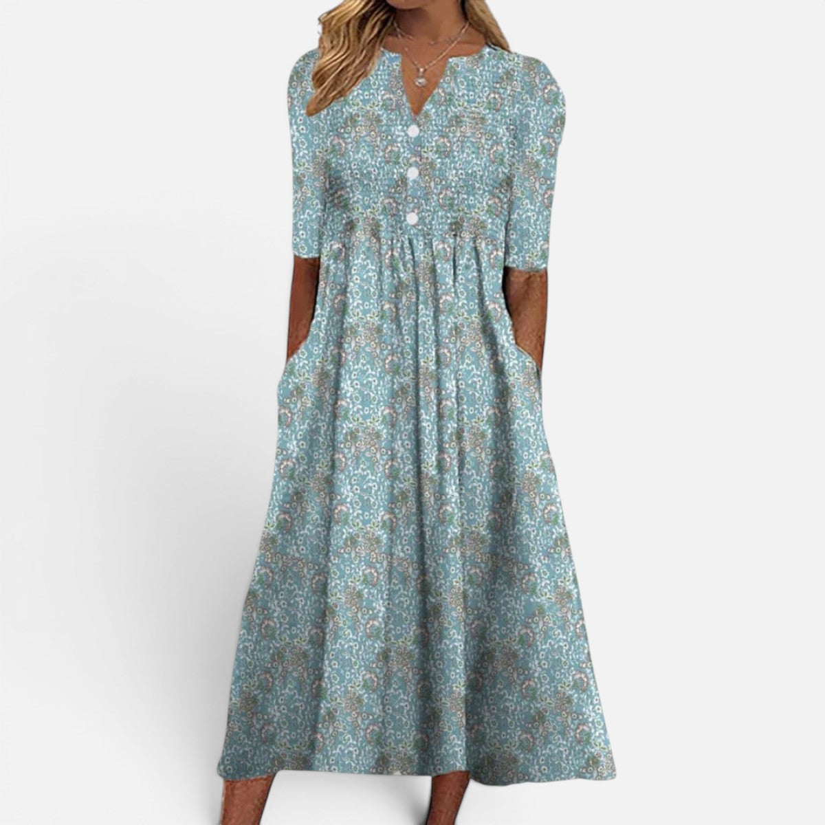 Floral Midi Dress in Blue – Colette by Maravesse