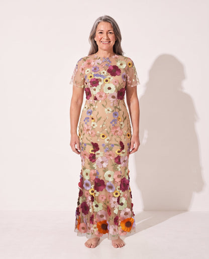 Floral Midi Dress in Beige – Anouk by Maravesse