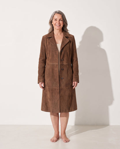 Suede Tailored Coat in Brown – Isadora by Maravesse