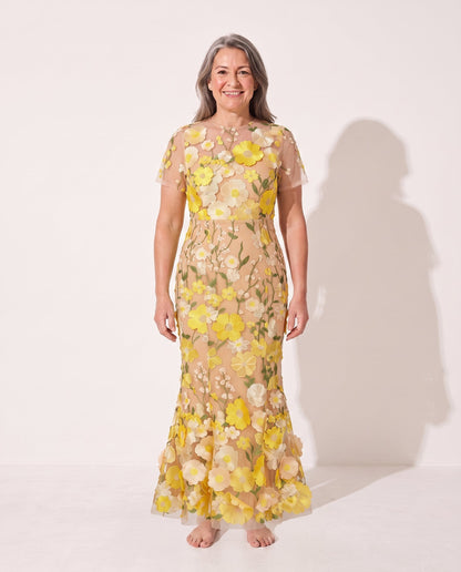 Floral Midi Dress in Yellow – Anouk by Maravesse