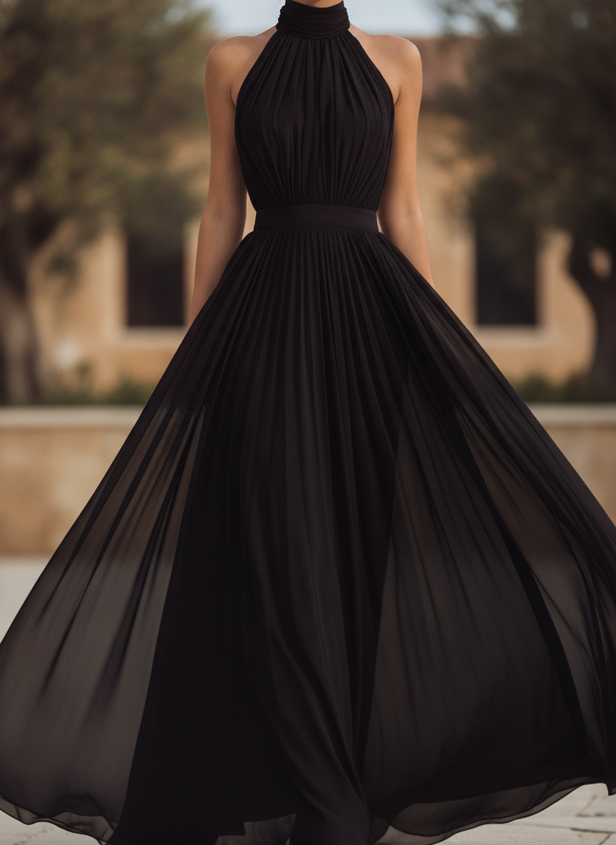 Pleated Chiffon Maxi Dress – Liva by Maravesse