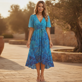 Nova | Floral Wrap Midi Dress for Wedding Guests