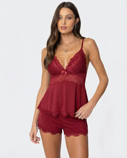 Lace Sleep Set in Burgundy – Aurelia by Maravesse