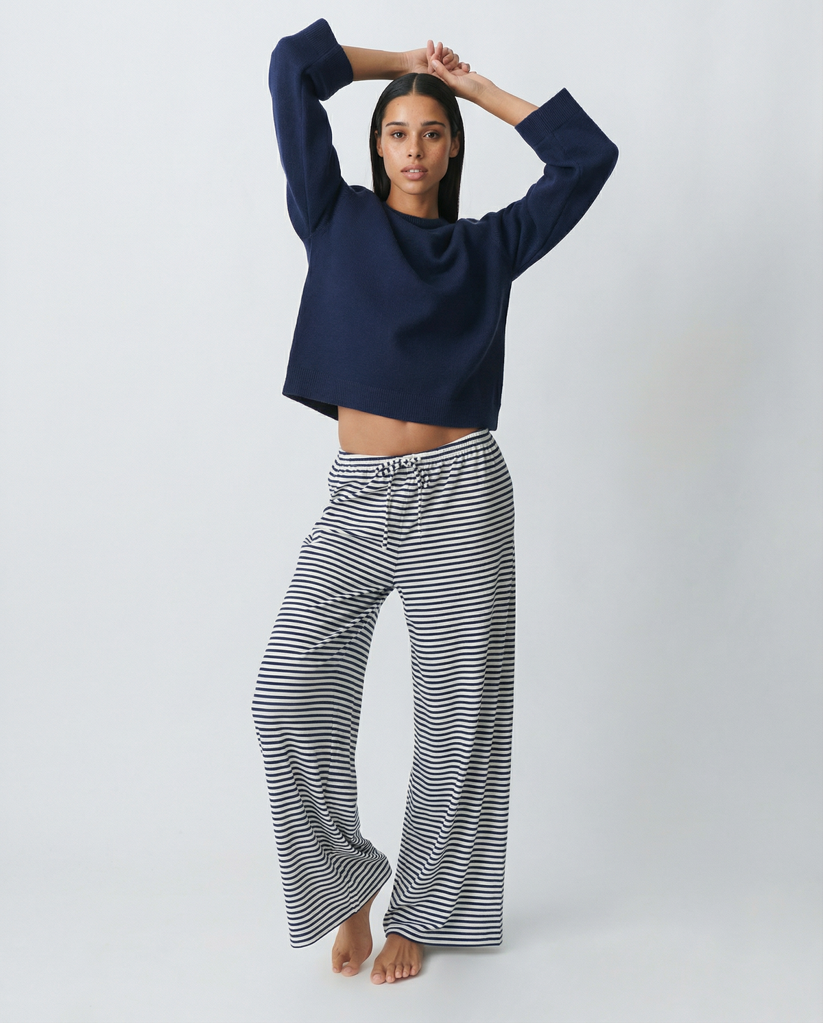 Striped Trousers in Navy Blue – Lavinia by Maravesse