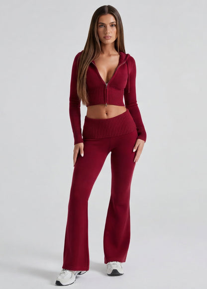 Knit Sleep Set in Wine Red – Mirabel by Maravesse