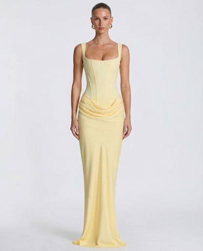 Hourglass Maxi Dress in Light Yellow – Celine by Maravesse