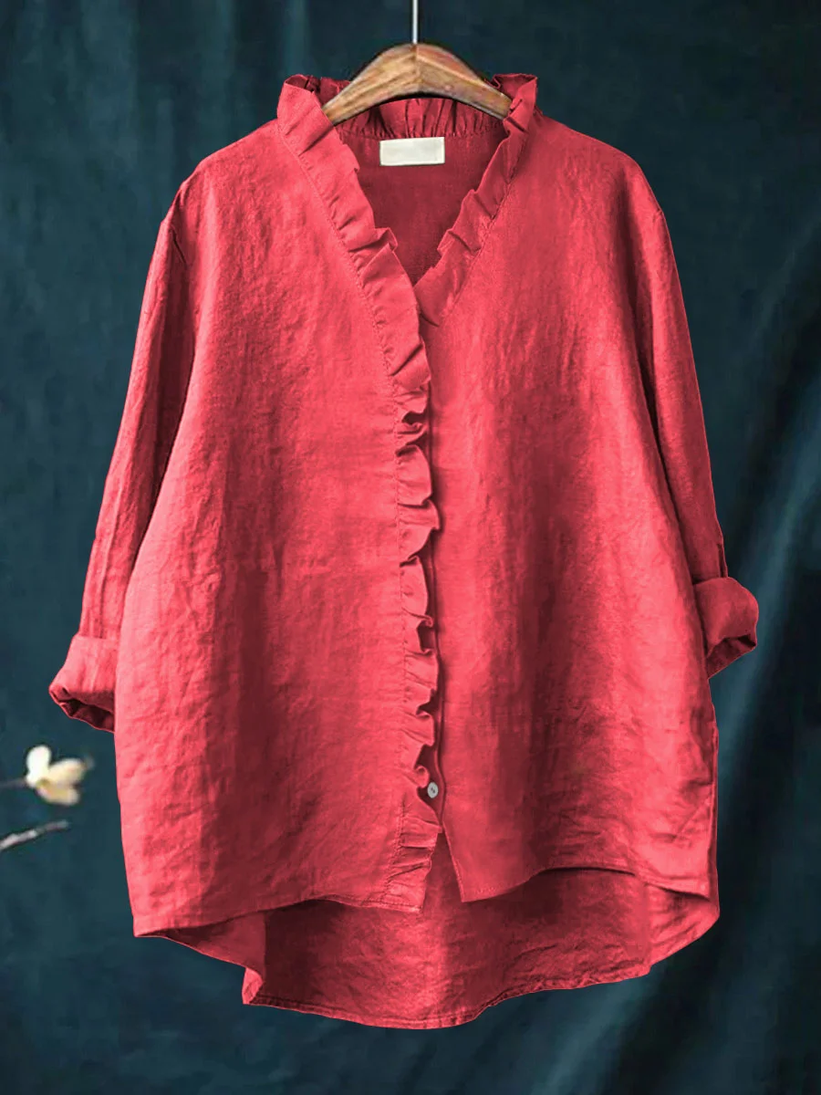Ruffle Blouse in Red – Noor by Maravesse